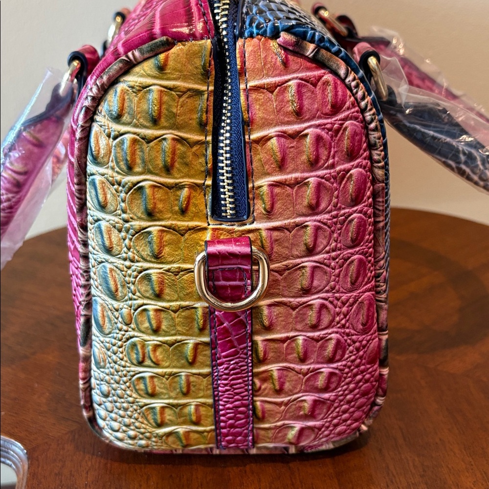 Croc Embossed Multicolor Satchel crossbody/ shoulder bag  Pink Gold Blue /goldto - Picture 6 of 17